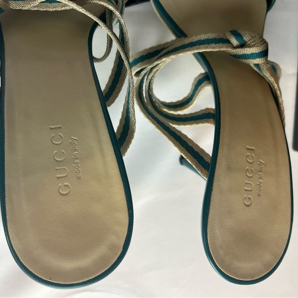 Gucci Teal Blue Fabric and Leather Mirabelle Slide Sandals Shoes Spring Size 36 - Picture 8 of 13